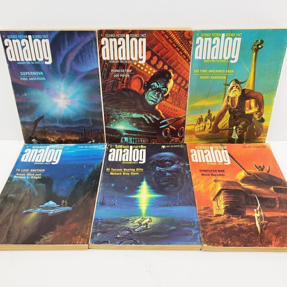 Analog Science Fiction Fact Magazines 1967, 6 Issues Jan-June Poul Anderson More